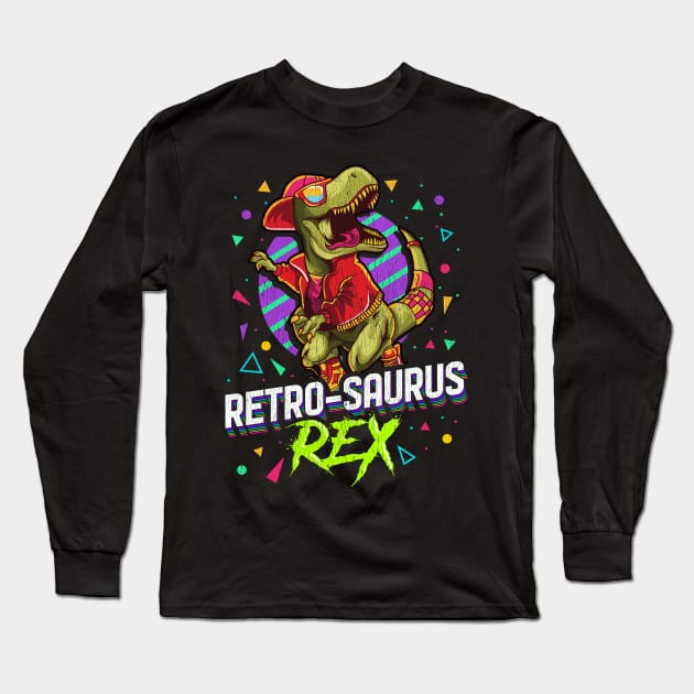 Retro Saurus T Rex Dinosaur Cool Long Sleeve T-Shirt by E